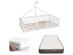 Cama Infantil Tipi Montessori Apache Wonderland + Colchón Morfeo + Protector Colchón (Madera de Haya - Blanco - 140x70 cm)