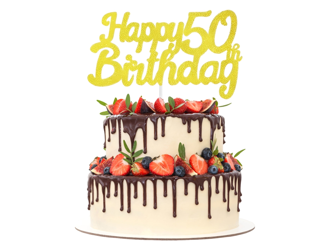 RELAVAEV Topo De Bolo Elegante Para 50º Aniversário, Glitter Dourado, Brinde Aos 50 Anos, Pré Montado, Para Decoração Fabulosa De Bolo, Suprimentos Para Decora