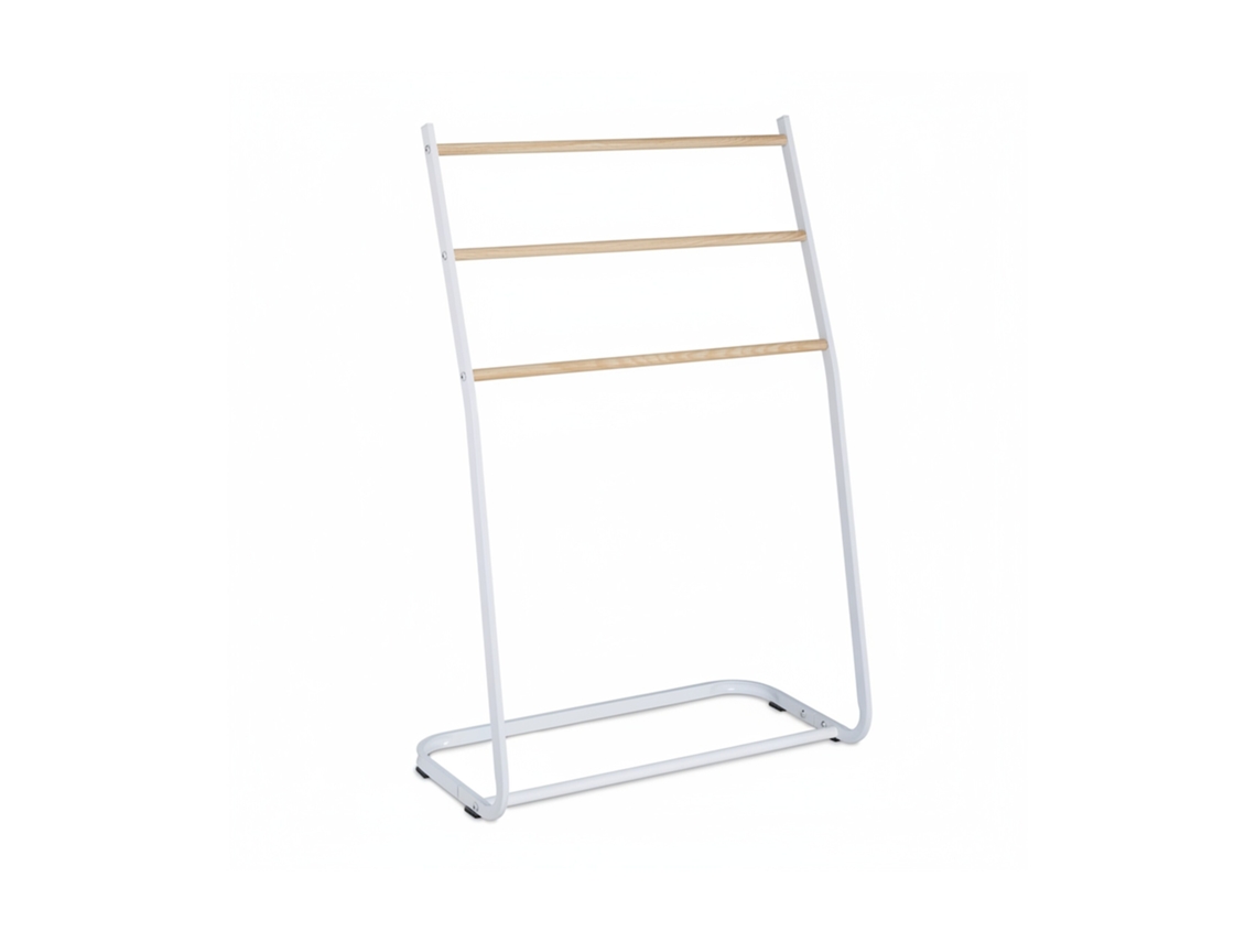 Toalheiro De Pé Relaxdays, Metal, 3 Ramos Com Aspeto De Madeira, Toalhas E Roupa, Axlxp: 87 X 58 X 29,5 Cm, Branco