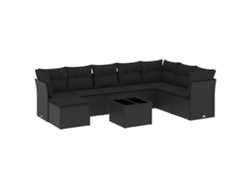 Conjunto 9 de sofás de jardín VIDAXL y cojines ratán sintético negro