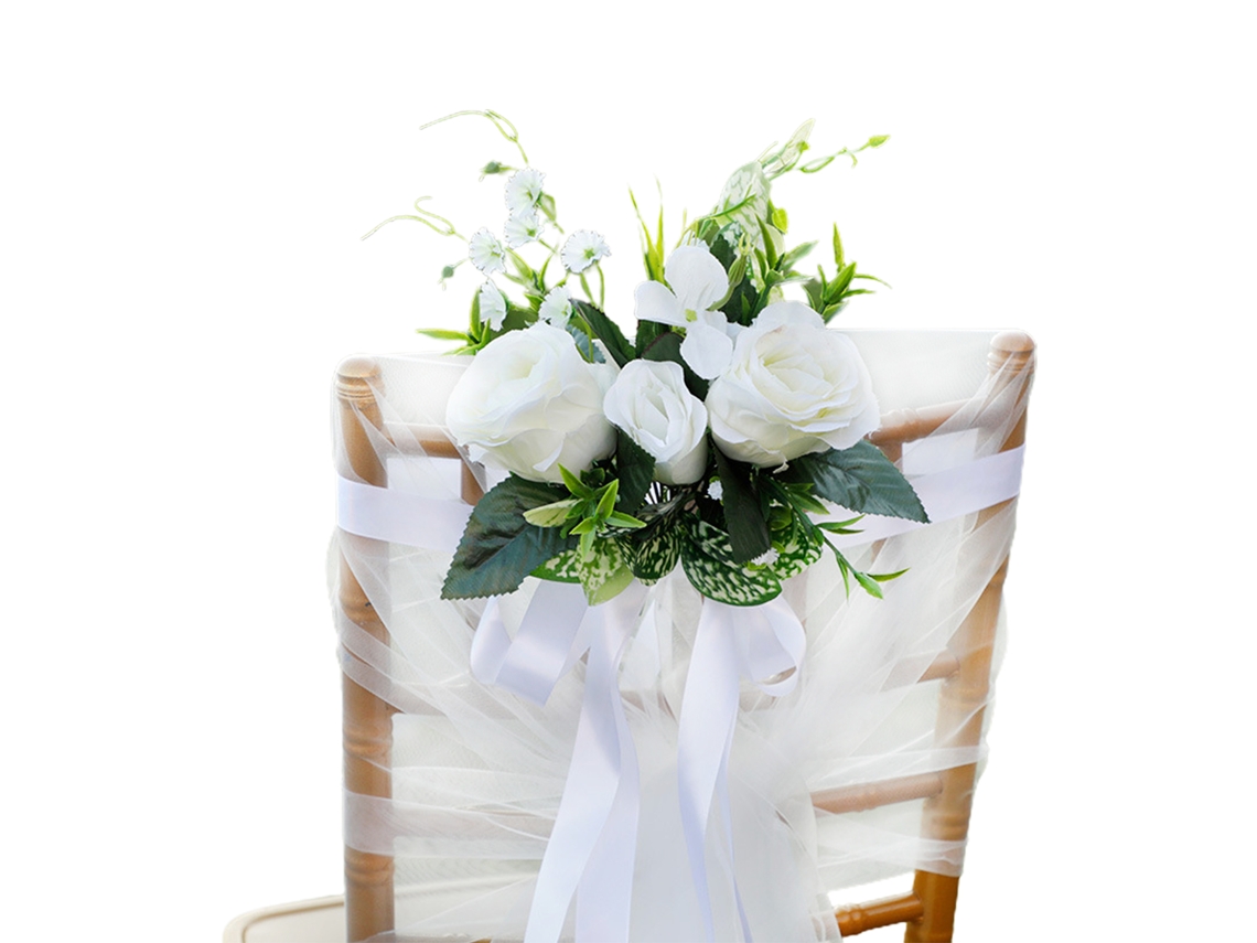 Silla de flores (simulación, con tul blanco)
