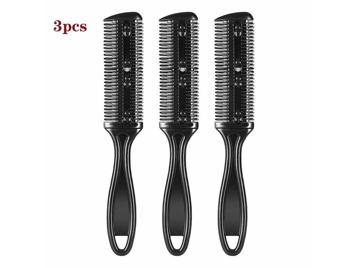 Peine Para Cortar El Cabello Con Cuchilla De Acero Inoxidable, 3 Unidades, Doble Cara, Negro