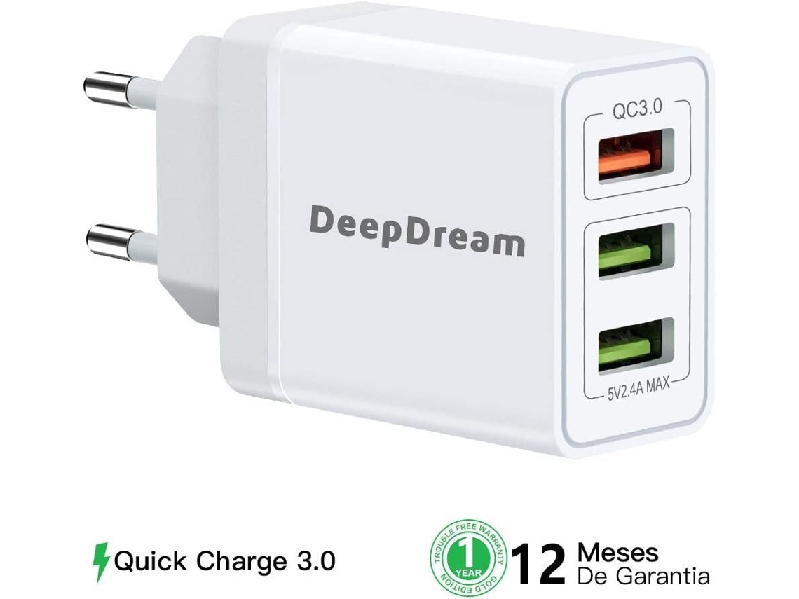 Cargador rápido Deepdream USB 3.0 de 30 W, 3 puertos, color blanco