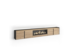 Mueble Tv, Televisión, 315x35x50cm, Para Tv Hasta 80", Chimenea Eléctrica Xxl, Led, Roble Y Negro