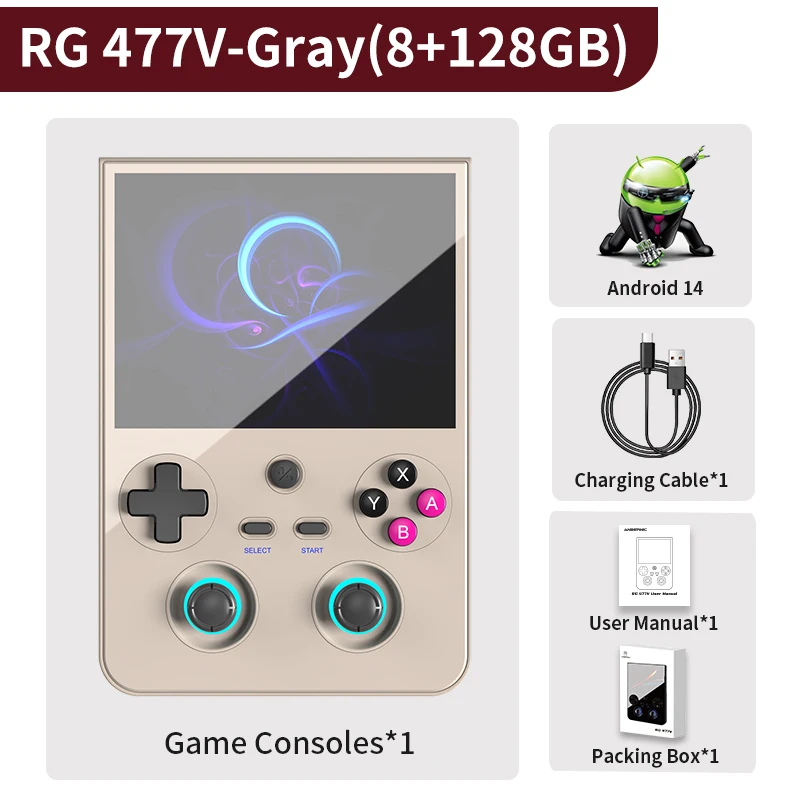 128 Gb (juegos 4k) gris (8 128 Gb) rg477v Consola De Juegos De 4,7" Con Efecto Dsp, Compatible Con Ia, Salida Dp 1080p