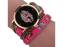 Reloj De Pulsera Multicapa De Estilo Étnico Para Mujer Con Brazalete De Cuarzo Rosa.