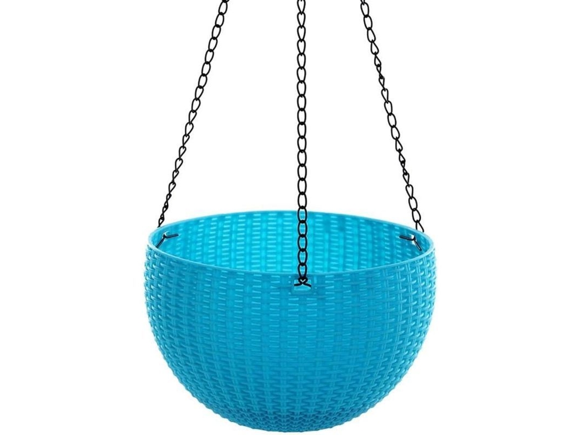 Macetas Colgantes De Resina Con Diseño De Ratán Azul Para Plantas De Interior Y Exterior.