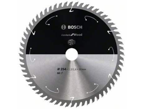 Disco de Sierra Circular BOSCH Standard para Madera Para Sierras a Batería 254x2.2/1.6x30 T60 para Sierras Bancada