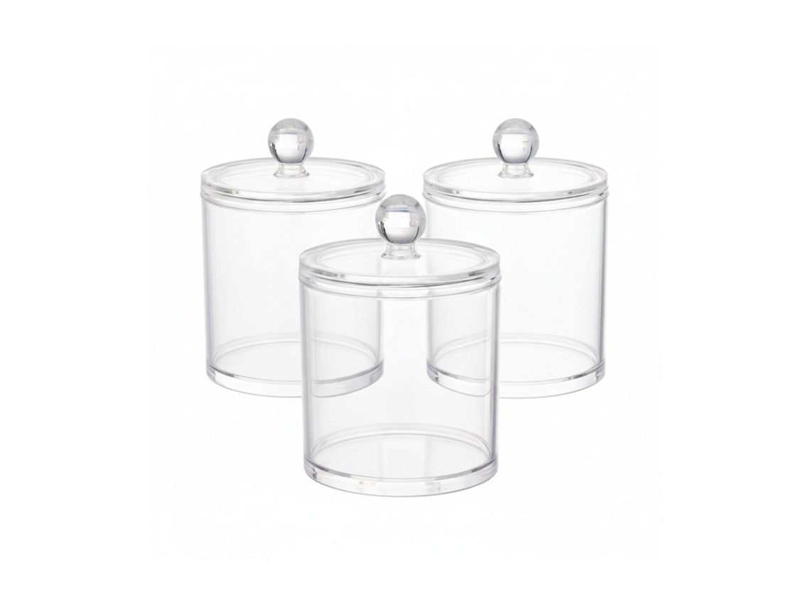 Relaxdays Set De 3 Dispensadores De Discos De Algodón, Cajas Transparentes Con Tapa, Fibra Acrílica, Transparente