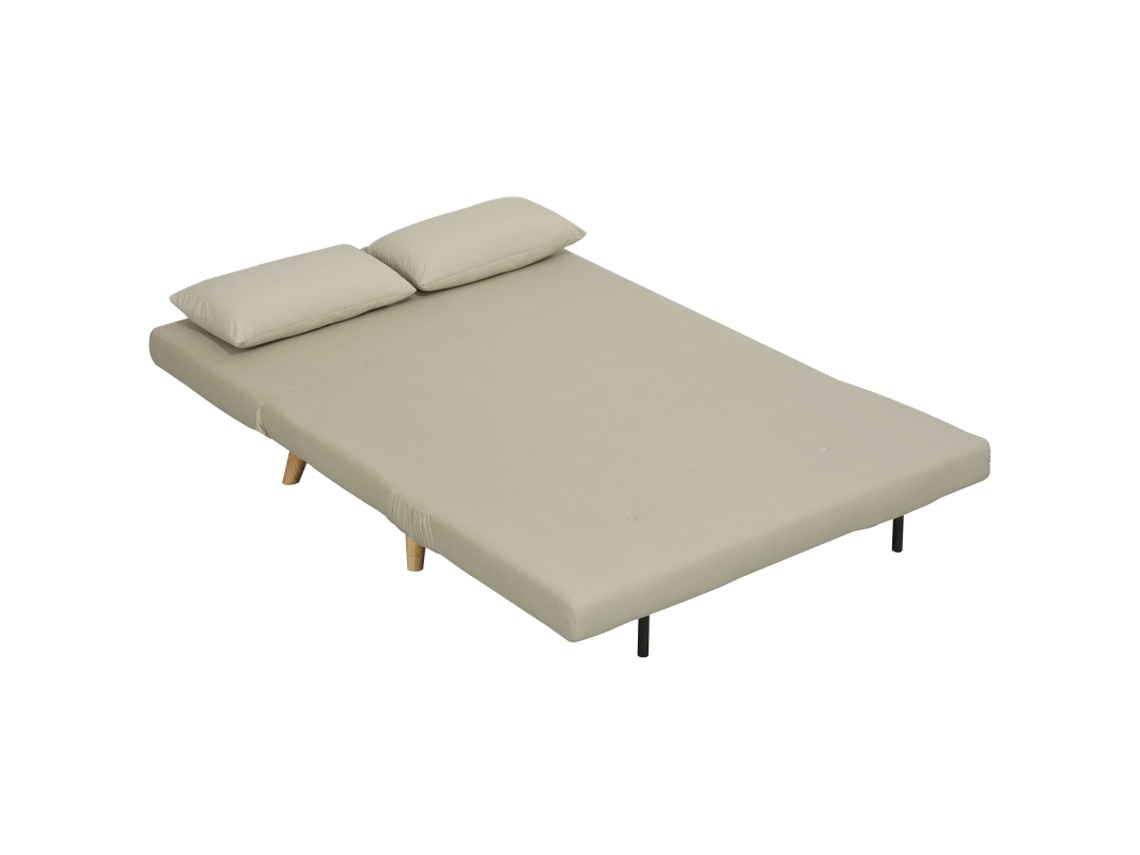 Sofá Cama De 130x78cm Con Respaldo Ajustable Y Cojines De Terciopelo Beige.