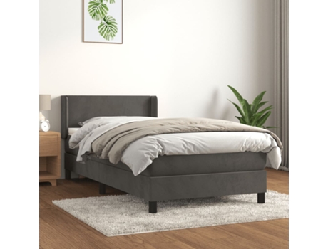 vidaXL Cama con somier y colchón 90x200 cm terciopelo gris oscuro