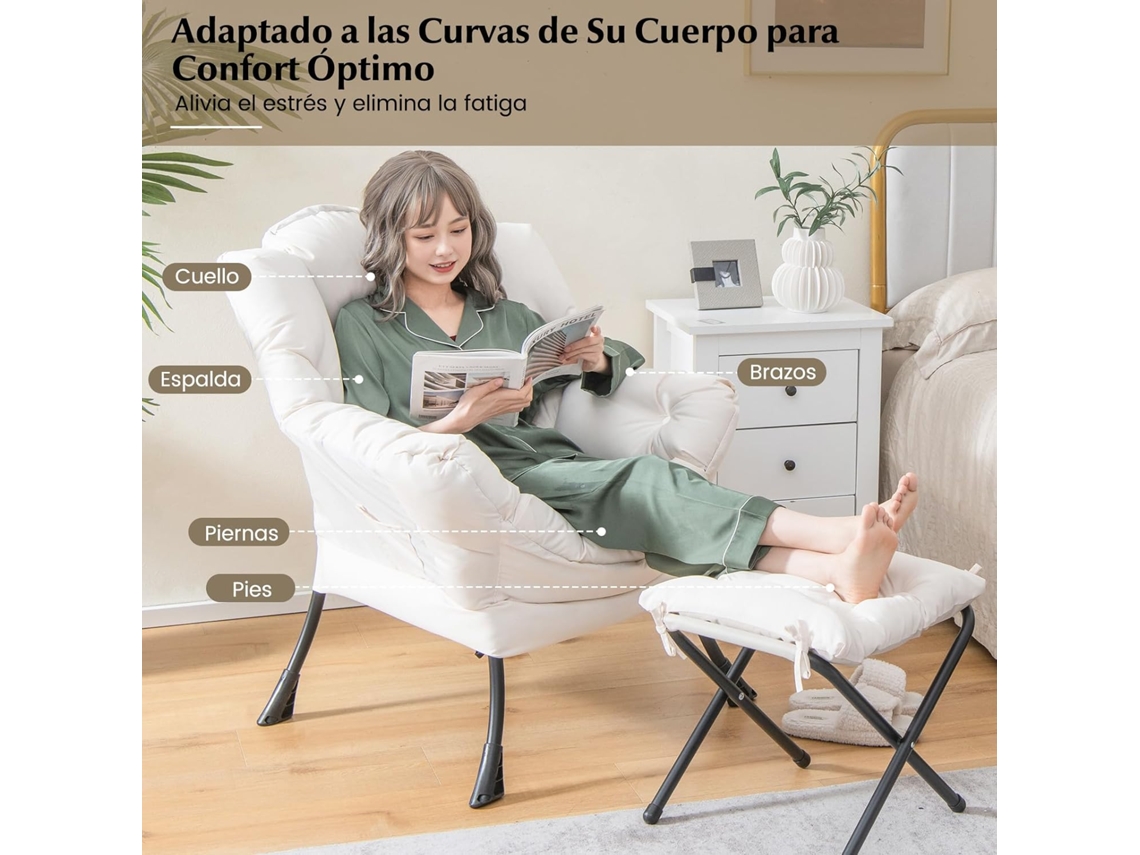 Sillones para el Salón con Reposapiés, Butaca Dormitorio con Almohada, Reposabrazos, Bolsillo Lateral, Sillón de Relax Sala Dormitorio Oficina COSTWAY