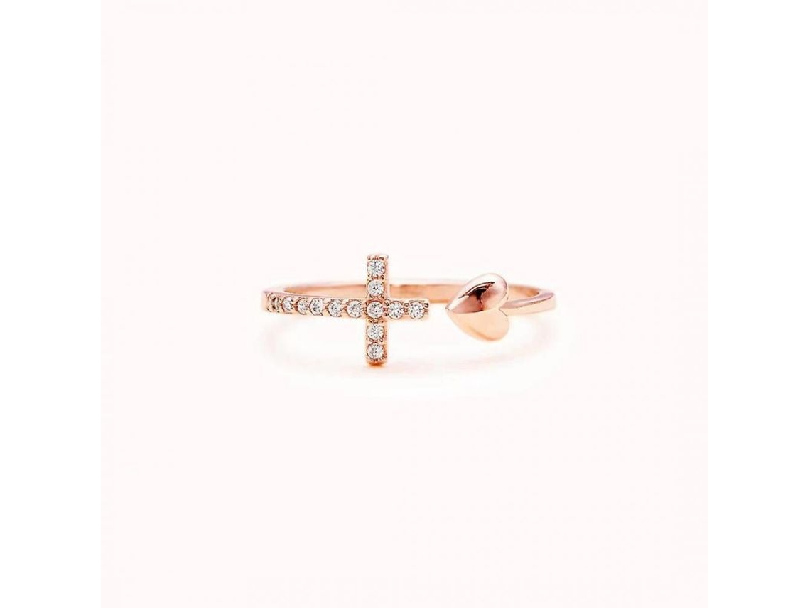 Anillo Corazón Cruz 2026 en Plata de Ley 925, Ajustable, para Hija, Ora y Nunca Te Rindas, Regalo Motivacional, Oro