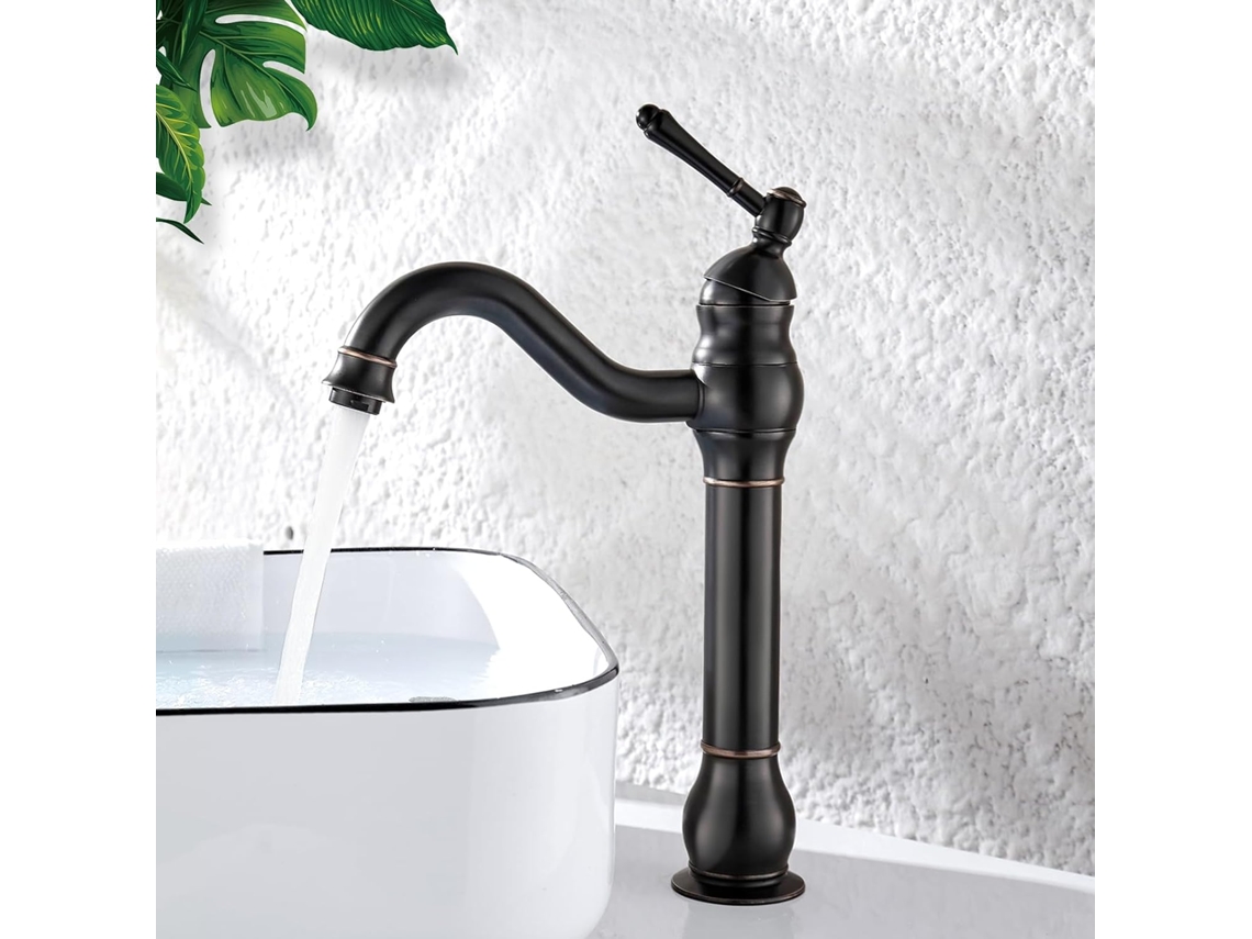 Grifo De Baño Alto, Grifo Mezclador Giratorio De 360°, Grifo De Baño Clásico Retro, Grifo Mezclador De Lavabo De Latón, Negro.