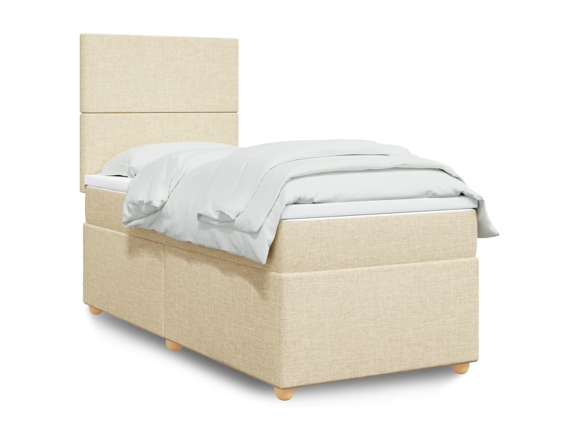 Cama Box Spring Con Colchón Tela Color Crema 100x200 Cm