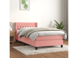 Cama Box Spring Con Colchón Terciopelo Rosa 90x200 Cm