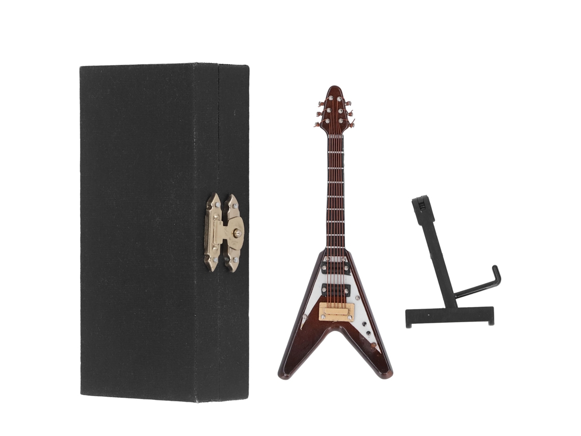 Guitarra Eléctrica Miniatura De Caoba Con Soporte Y Estuche, 9,9 Cm, Decoración Para Casa De Muñecas.