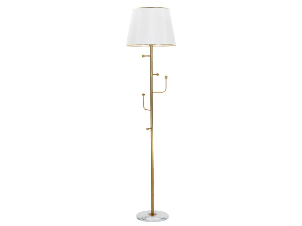 Lámpara De Pie App/abbiti - Lámpara De Pie 2 En 1 De Metal Dorado Con 5 Ganchos Y Pantalla Blanca Ø 41x173 Cm - Glam Design