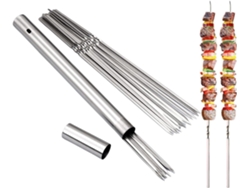 20 brochetas de acero inoxidable 304 para barbacoa - Planas, 33,5 cm - Con tubo metálico de almacenamiento