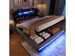 Cama De Terciopelo De 160x200 Con Cabecero Led Usb-c Y Diseño Moderno.