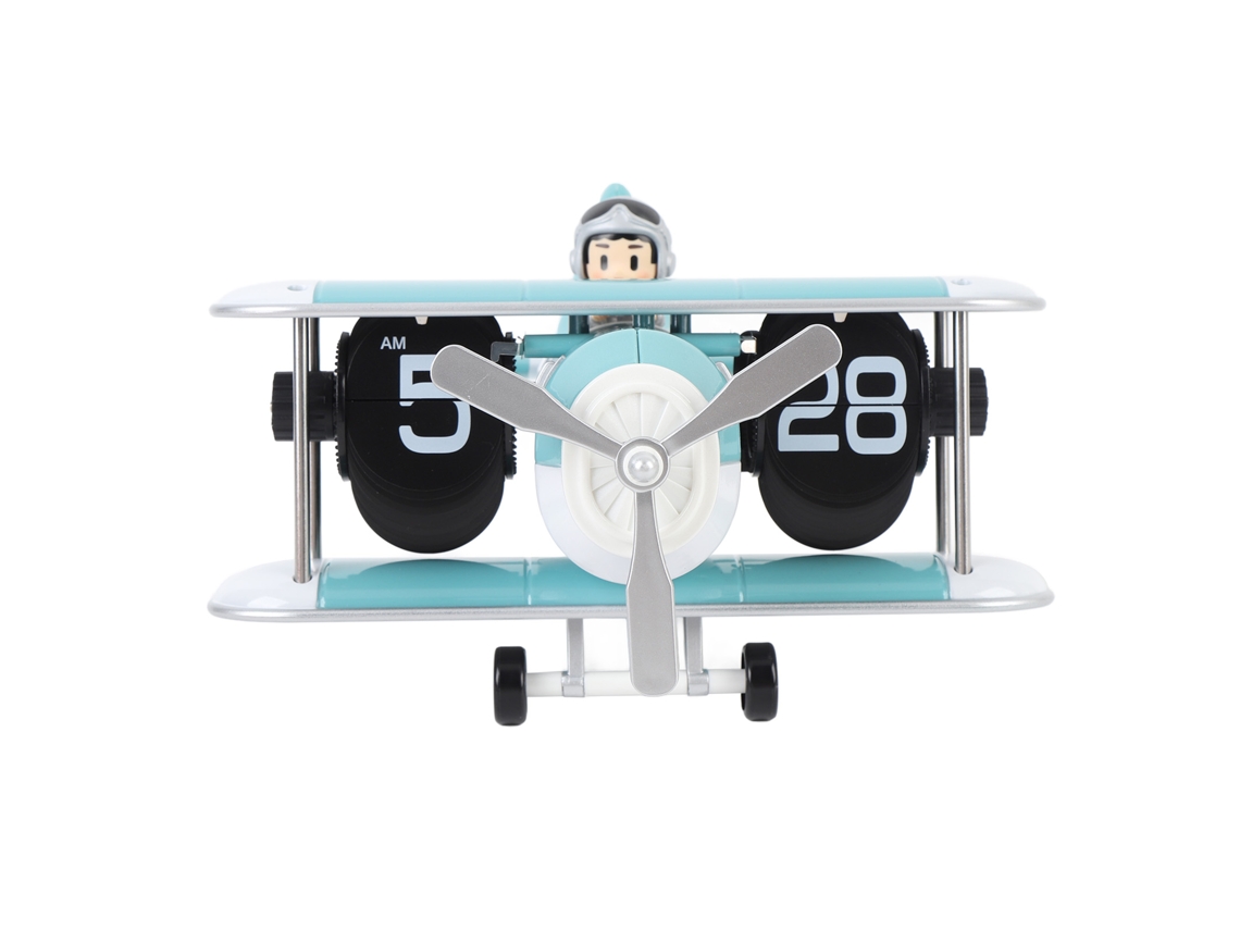 Reloj de escritorio retro de 12 horas con mecanismo de vuelo, modelo 2026, con batería y función de giro automático, color azul cielo, ideal para la sala de estar, el dormitorio y la oficina.