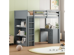 Cama Alta 90x200 cm con Armarios y Escritorio, Cama Alta Multifuncional de Madera para Niños.