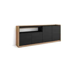 Aparador de comedor, 207x37x80cm, 4 puertas, armario de almacenamiento, negro y roble.