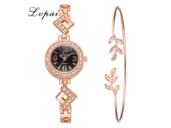 Reloj De Pulsera De Cuarzo Para Mujer Con Brazalete De Aleación Negra En Oro Rosa Y Diamantes De Imitación.
