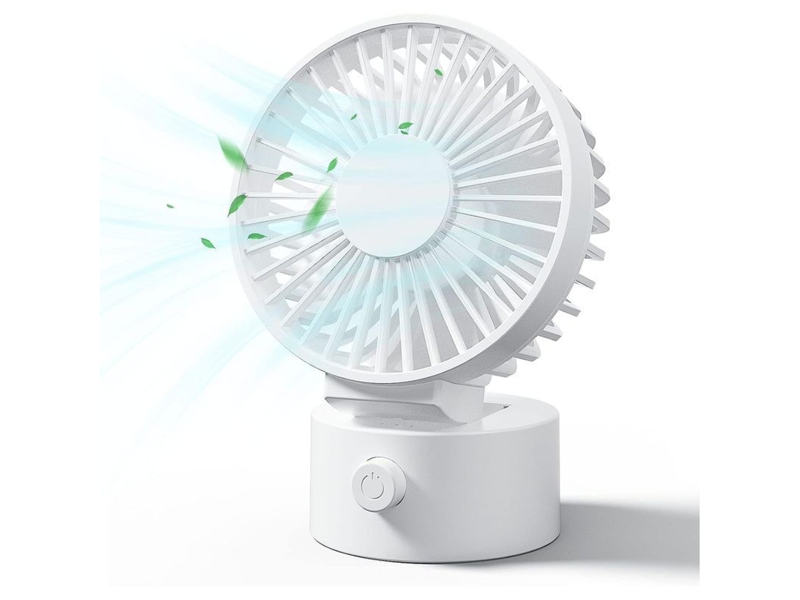 Mini Ventilador De Escritorio Usb Portátil Y Silencioso Con 3 Velocidades, 5 Aspas, Ajustable A 45°, Blanco.