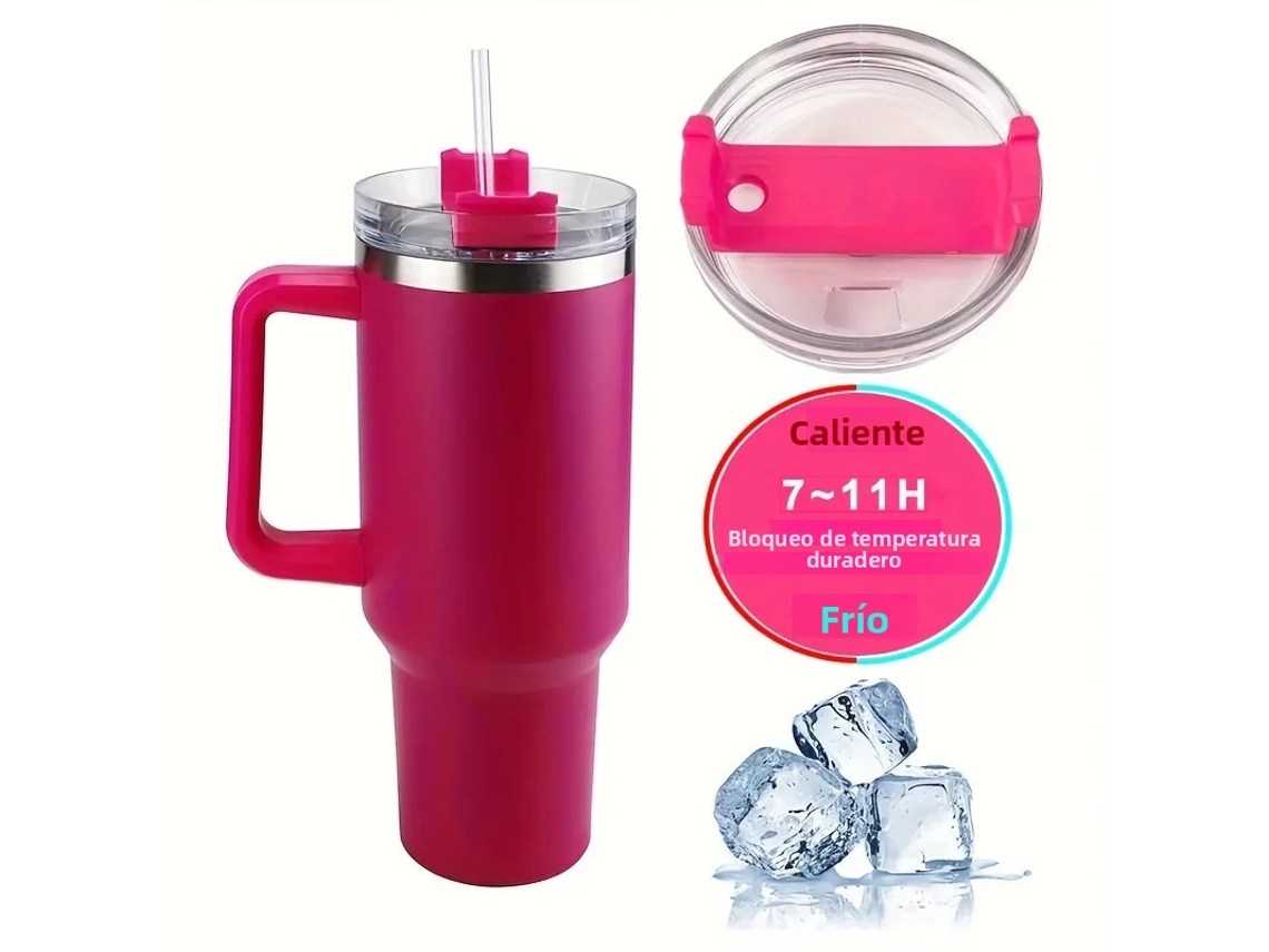 Caneca Térmica de Viagem de 1,18 Litro com Alça e Tampa para Canudo, Aço Inoxidável Duplo. MDUG (rosa)