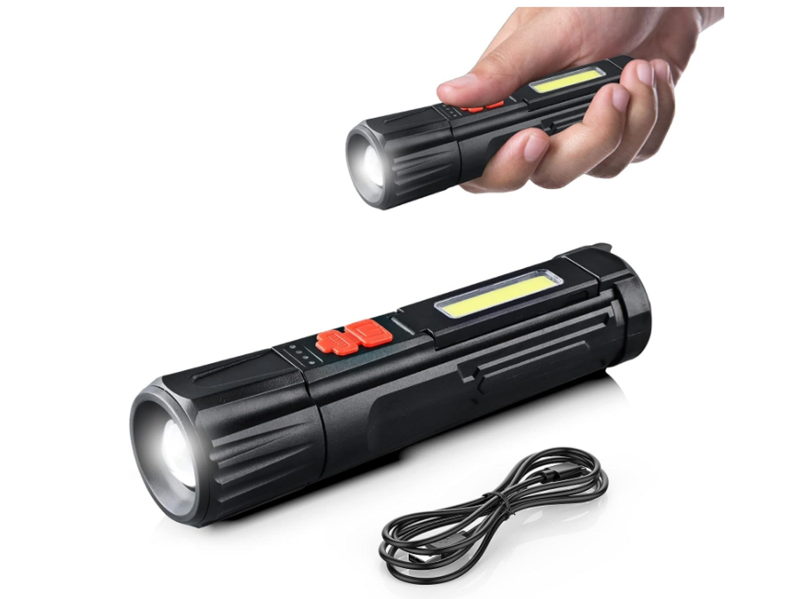 Linterna recargable USB: minilinternas LED pequeñas y brillantes, lúmenes altos, 5 modos, con zoom, luz de trabajo COB (negro) YIZHOOD