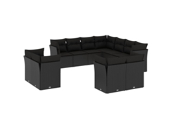 Conjunto de 11 sofás de jardín con cojines de mimbre, color negro, EXCLUSIVA MAISON (N/D)