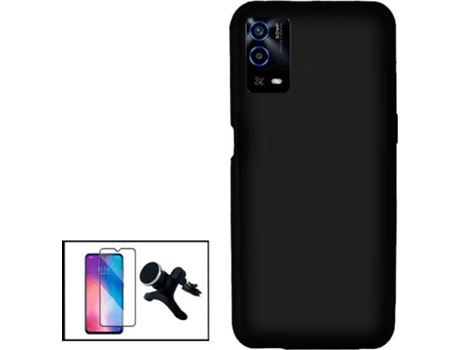 Kit Protector de Cristal Templado 5D Full Cover, Funda Silicona Liquida y Soporte Magnético de Coche Reforzado Oppo A55 PHONECARE Negro
