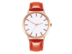 Reloj De Pulsera De Cuero Para Mujer Con Esfera Redonda, Reloj De Cuarzo Informal, Rojo.
