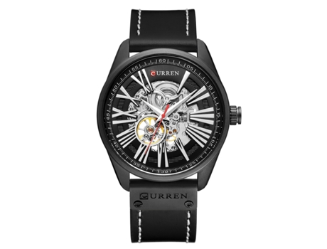 Reloj Automático para Hombre Correa de Cuero Esfera Esquelética Resistente al Agua y a los arañazos Reloj Elegante para Hombres-Concha Negra Negra ...