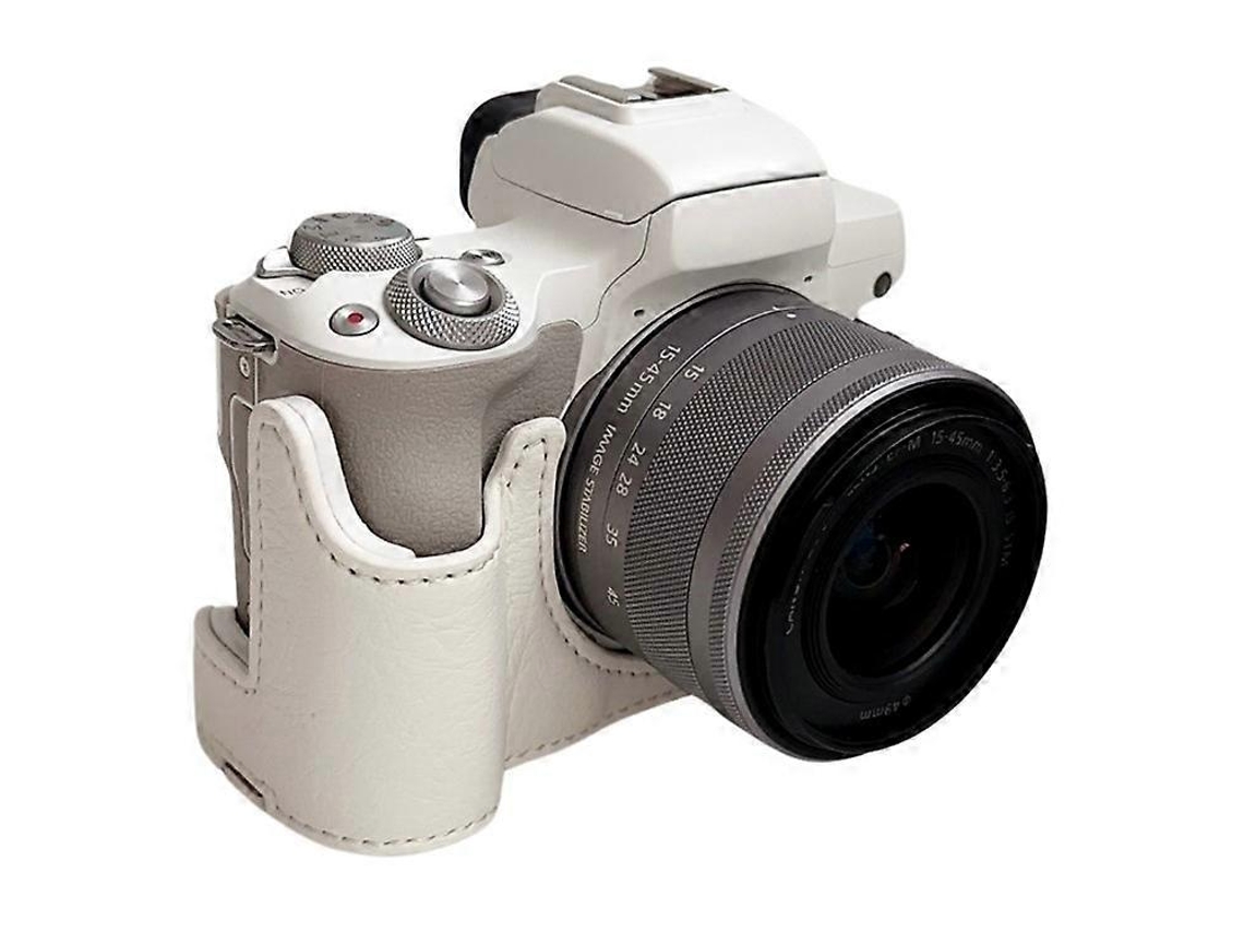 Bolsa de cuero de medio cuerpo para cámara Canon EOS M50 Mark II / M50 / M5 con ranura para batería y textura de búfalo.