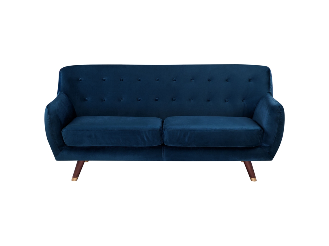 Sofá de 3 plazas BELIANI Bodo de Terciopelo Azul 188x85x84