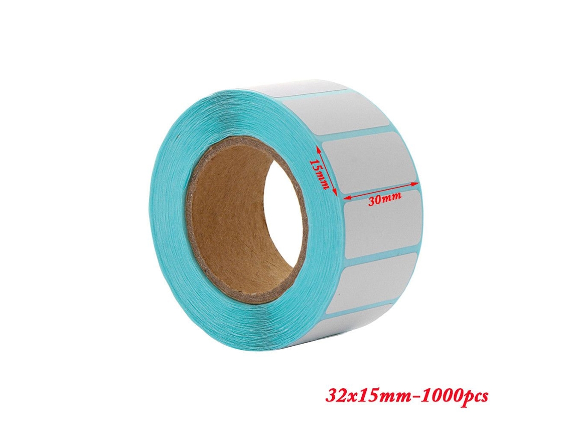 Etiquetas adhesivas termofusibles impermeables de papel, 20 unidades, 1000 hojas/rollo, etiquetas en blanco para impresión directa. Mdug (32 x 15 mm)