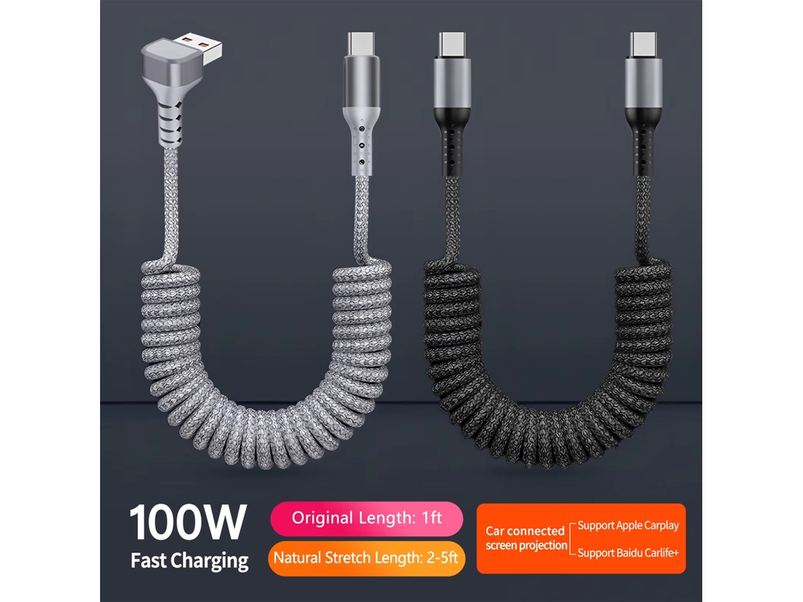 Cable En Espiral Pd100w Tipo C A Tipo C, Transmisión De Datos, 1,5 M