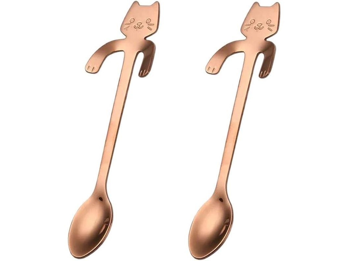 2026da-cucharas De Café Y Té De Acero Inoxidable Cute Cat 4 Piezas Oro Rosa