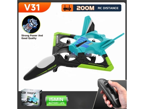 Avión planeador de espuma V31, dron de control remoto (duración de la batería: 15 min - 2 baterías - verde) YIZHOOD