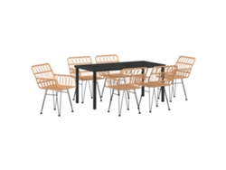 Conjunto de comedor de jardín vidaXL de 7 piezas en mimbre de poliéster marrón