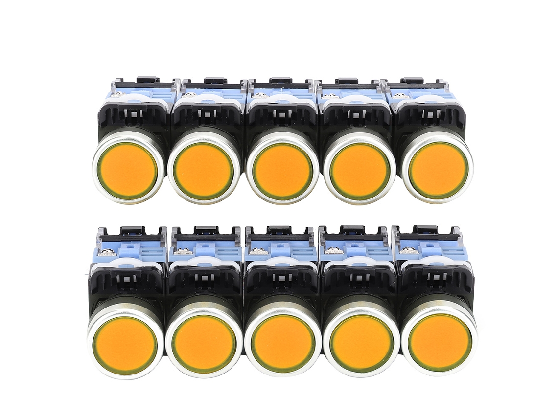 10 Unidades Bem38-11ds(la38) Llave Pulsadora De 22 Mm Con Luz Indicadora Amarilla Y Autobloqueo