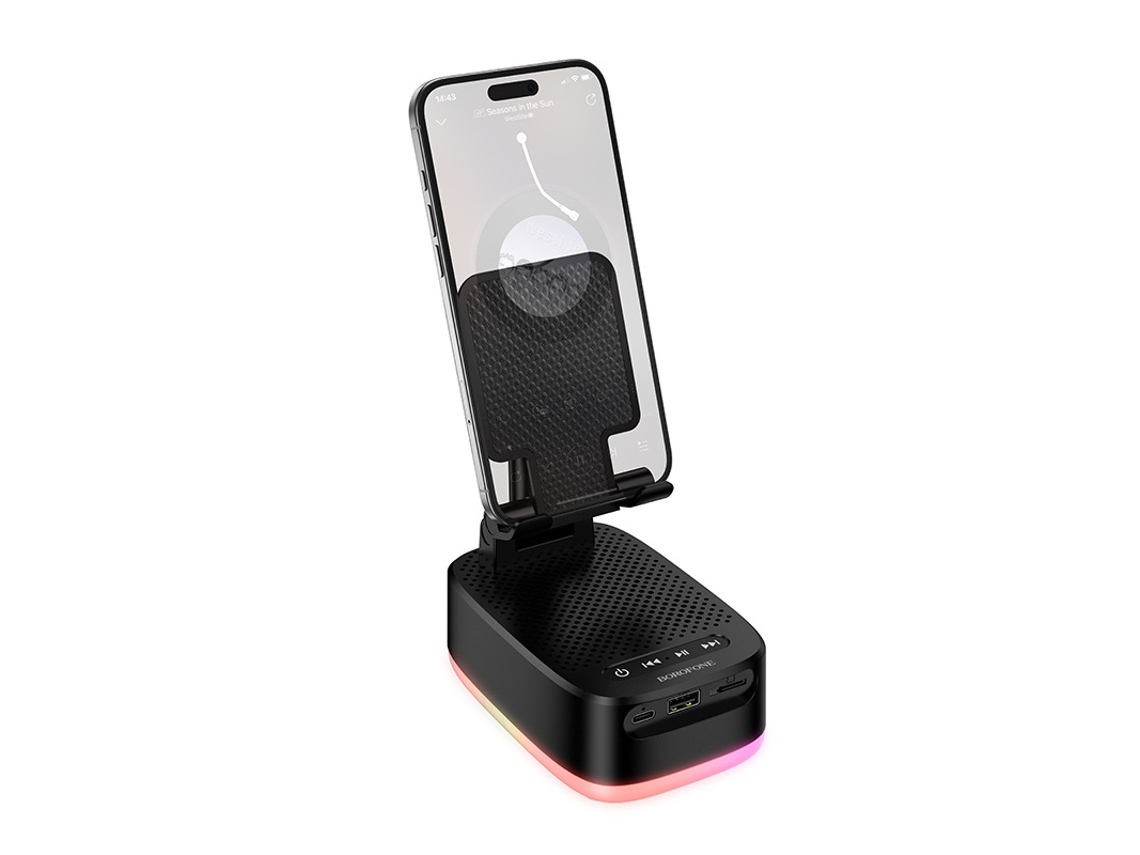 Altavoz Inalámbrico Portátil (con Soporte Para Teléfono Y Batería Externa), Potentes Graves Estéreo, Led Rgb, Usb, Para Dormitorio.