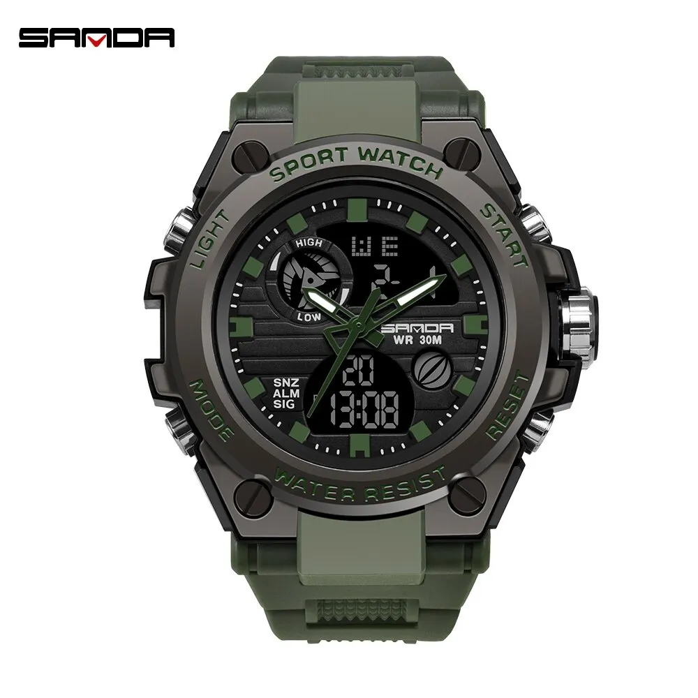 Relógio Esportivo Masculino À Prova D'água , com Visor Duplo. MDUG (verde Militar)