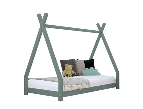 Cama tipi infantil NAKANA 90 x 200 verde salvia BENLEMI