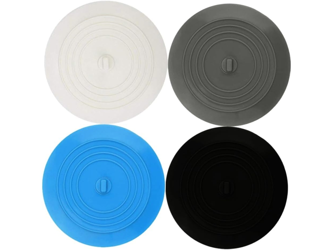 Juego de 4 filtros redondos de silicona para desagüe de fregadero, 15 cm de diámetro, fáciles de instalar, gris y negro. Vayotoy