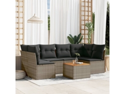 Conjunto de sofá de jardín de 7 piezas con cojines, mimbre gris, DKD Home Decor