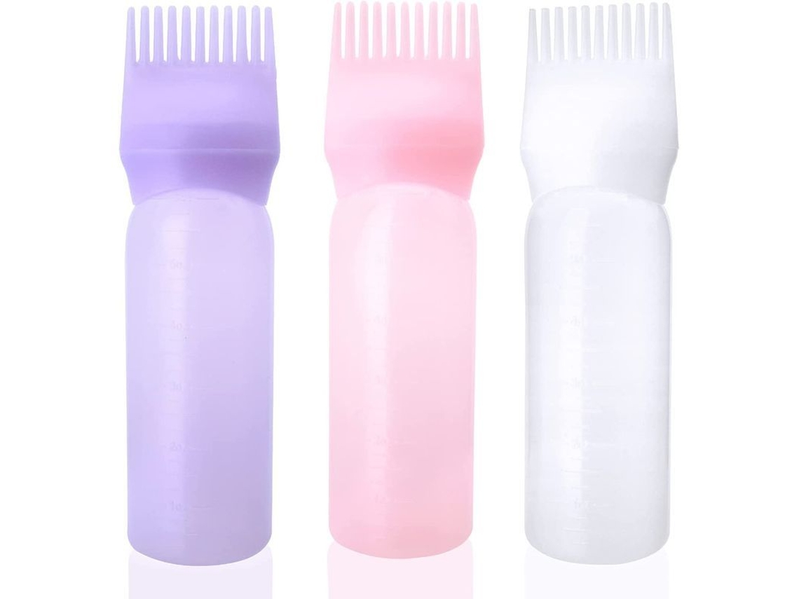 Botella Aplicadora De Tinte Para El Cabello De Plástico Reutilizable Con Peine Para Retocar Las Raíces, Degradado Rosa + Blanco + Morado.