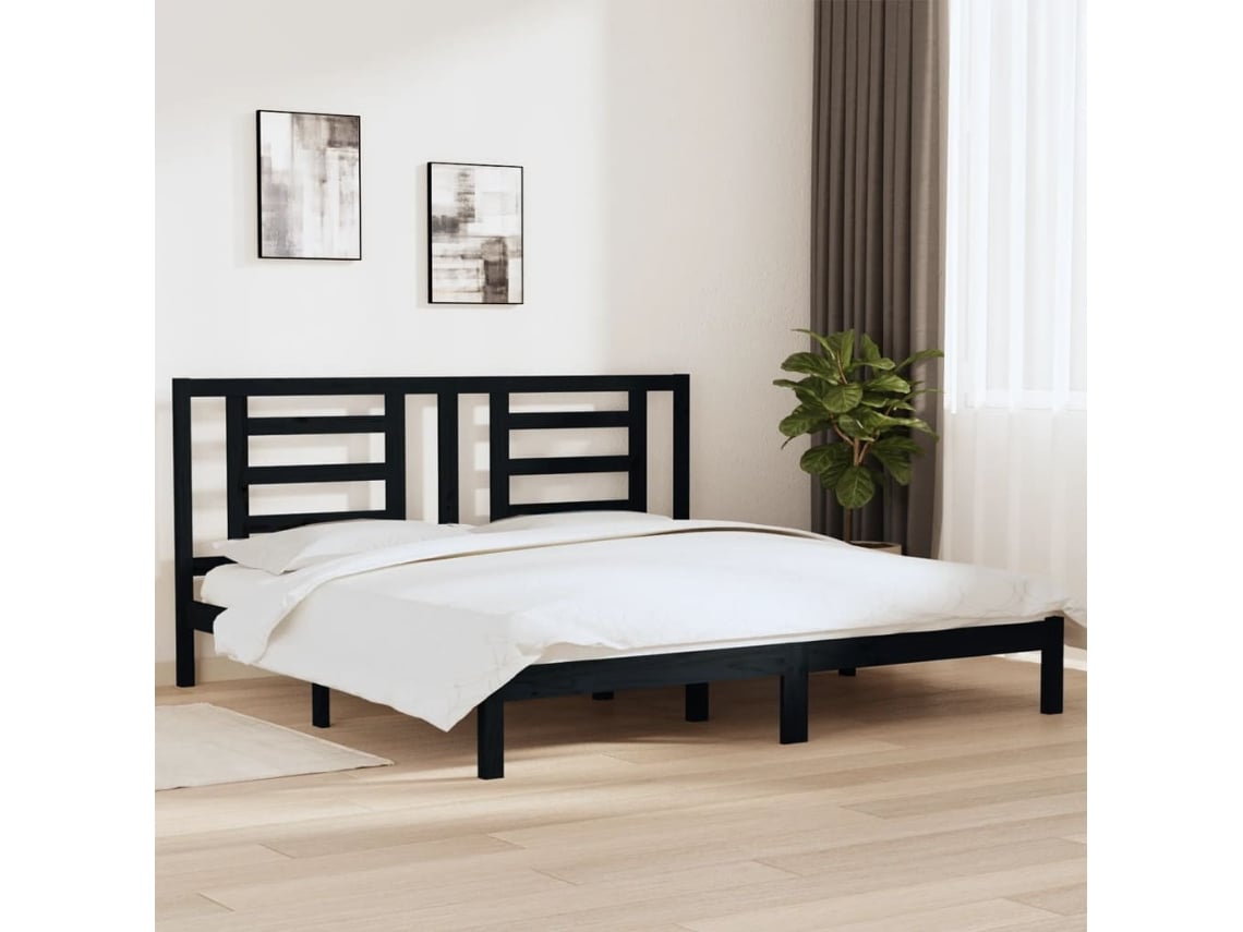 Estructura De Cama De Madera Maciza De Pino Negro 200x200 Cm